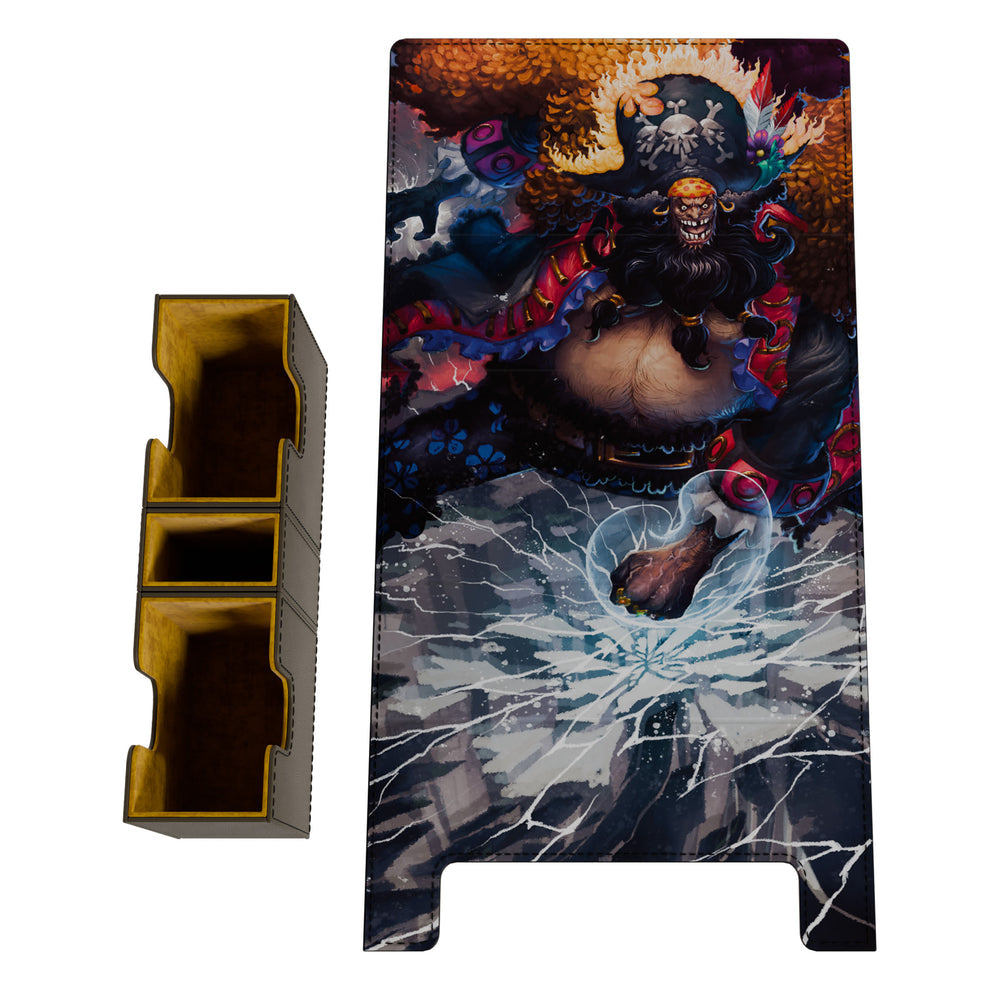 Black Beard EV 2.5 vegan leather deck box with embroidered character art and removable microfiber-lined card slots.