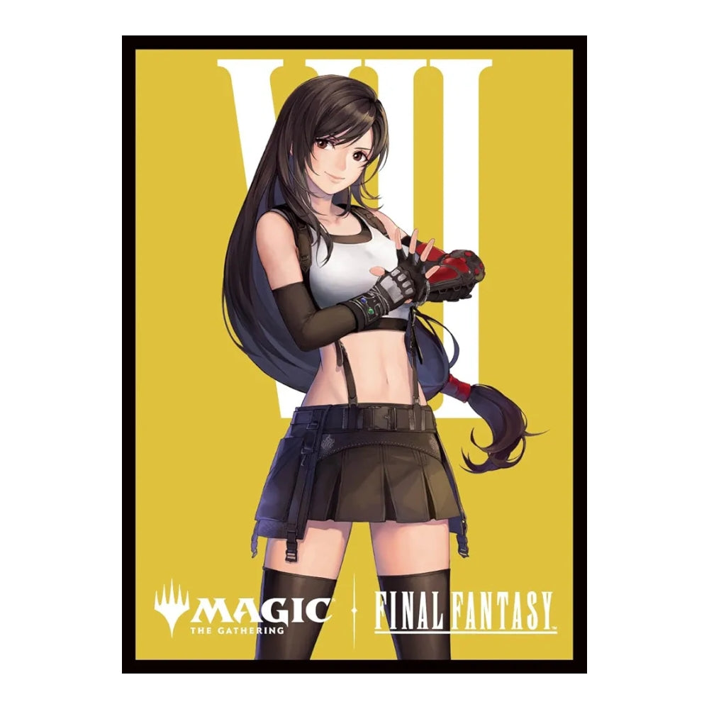 Magic: The Gathering card sleeve featuring Tifa Lockhart from Final Fantasy VII on a yellow background.