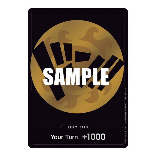 One Piece Strawhat Crew Don!! card featuring a gold circular emblem on a black background with Your Turn +1000 text.