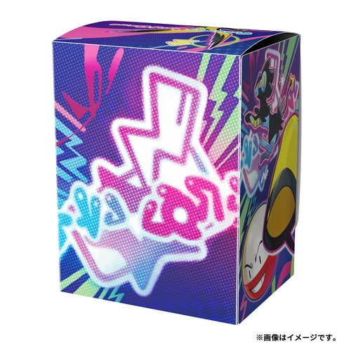 Iono Pokémon deck case featuring vibrant neon pop art, electric motifs, and character graphics in a durable, compact design.