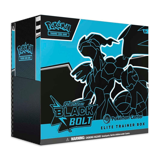 Pokémon Scarlet & Violet Black Bolt Elite Trainer Box featuring a blue and black Zekrom silhouette design.