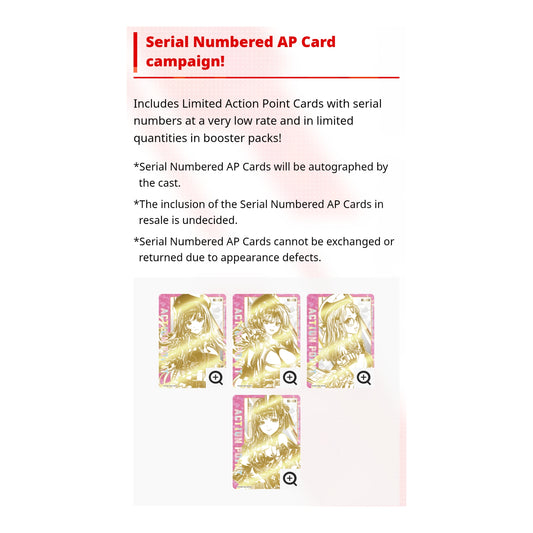 Union Arena Nikke booster pack promotional graphic featuring gold-foiled, serial-numbered Action Point character cards.