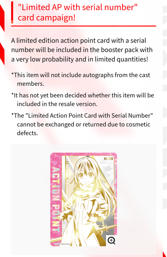 Union Arena TenSura Vol.2 gold-foiled Action Point card featuring Rimuru Tempest with a unique serial number.