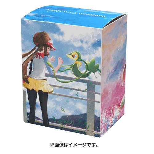 Pokémon Card Game deck case featuring Rosa and Serperior against a blue sky, with a pink sunset on the side.