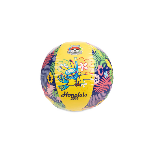 2024 WCS PVC beach ball with Pikachu in snorkel gear and tropical floral patterns.