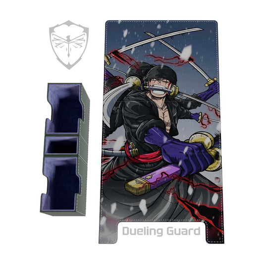 Ashura Zoro embroidered vegan leather deck box with purple suede interior and removable dice tray.