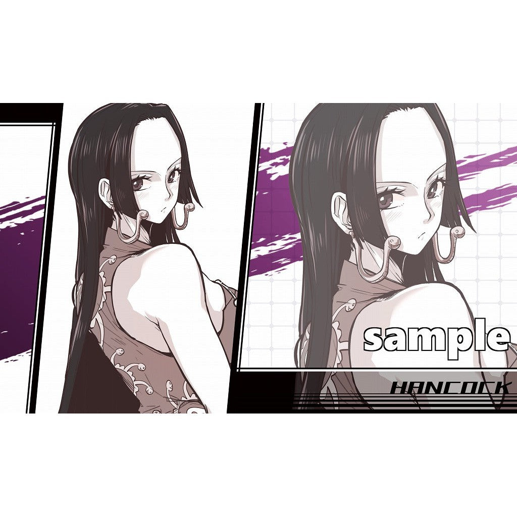 Boa Hancock anime playmat with black hair, purple accents, and a rubber backing.