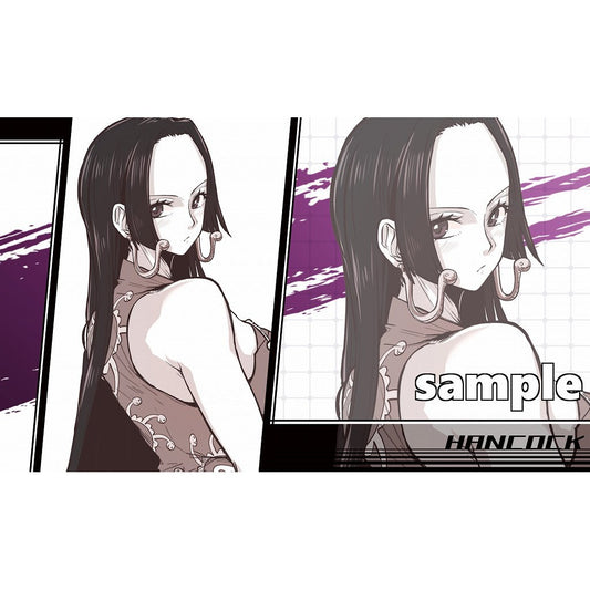 Boa Hancock anime playmat with black hair, purple accents, and a rubber backing.