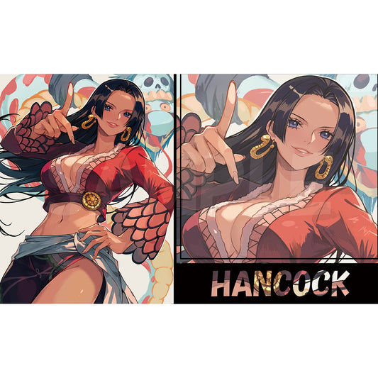 Boa Hancock rubber playmat with anime art, red top, and "HANCOCK" text.