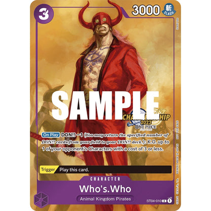 One Piece Card Game "Who's.Who" character card with a red horned mask figure in a red suit.
