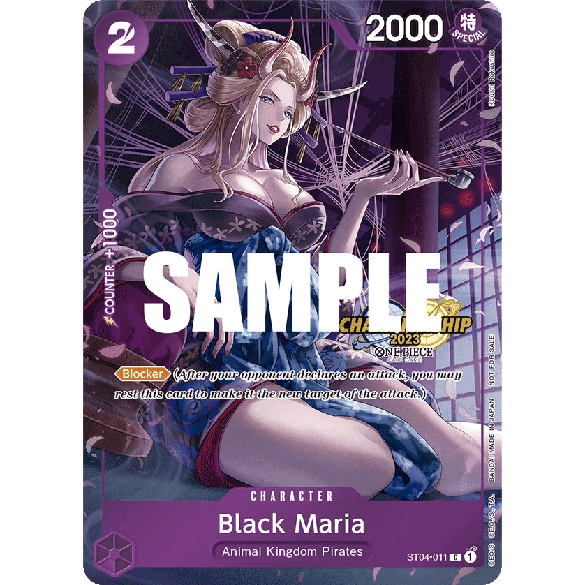 Purple One Piece Card Game "Black Maria" character card with a blonde woman in a kimono.