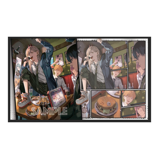 Chainsaw Man karaoke rubber playmat featuring Power singing, with a manga-style panel design on a non-slip polyester surface.