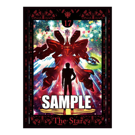 Char Sleeve card protector featuring a red Gundam silhouette and character against a vibrant, starry space background.