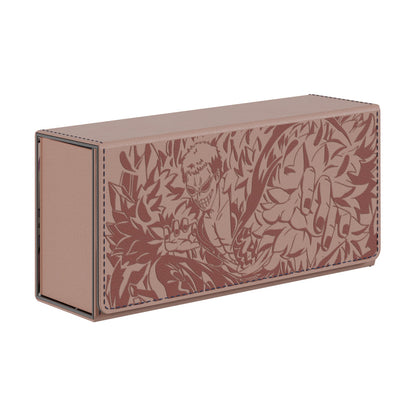 Doflamingo EV 2.5 Elite vegan leather deck box in light pink with detailed character embroidery and contrast stitching.