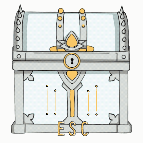 White and gold treasure chest with ornate details, a keyhole, and "ESC" at the bottom.