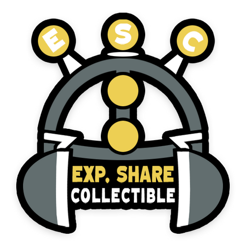 EXP. SHARE COLLECTIBLE logo: stylized grey and white design with yellow circles spelling "ESC" and "EXP. SHARE COLLECTIBLE" text.