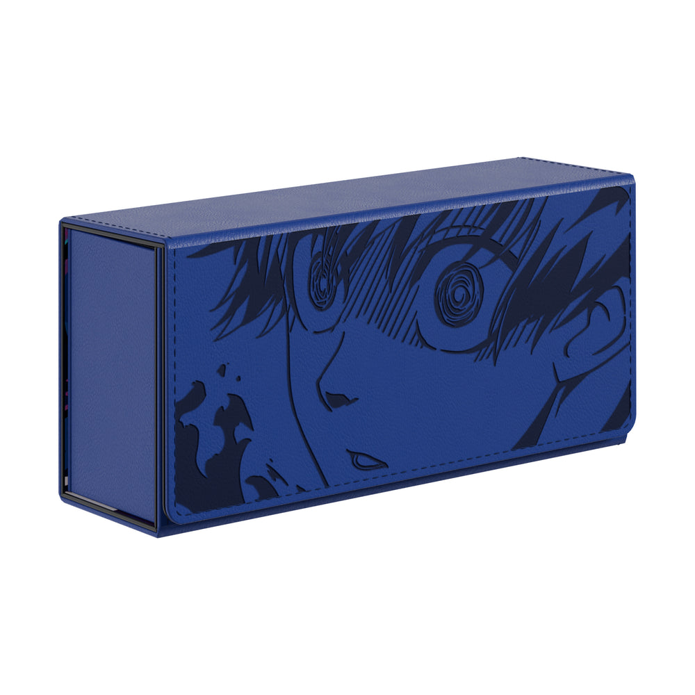 Blue vegan leather EV 2.5 deck box featuring an embroidered Egoist Blue Lock character design.