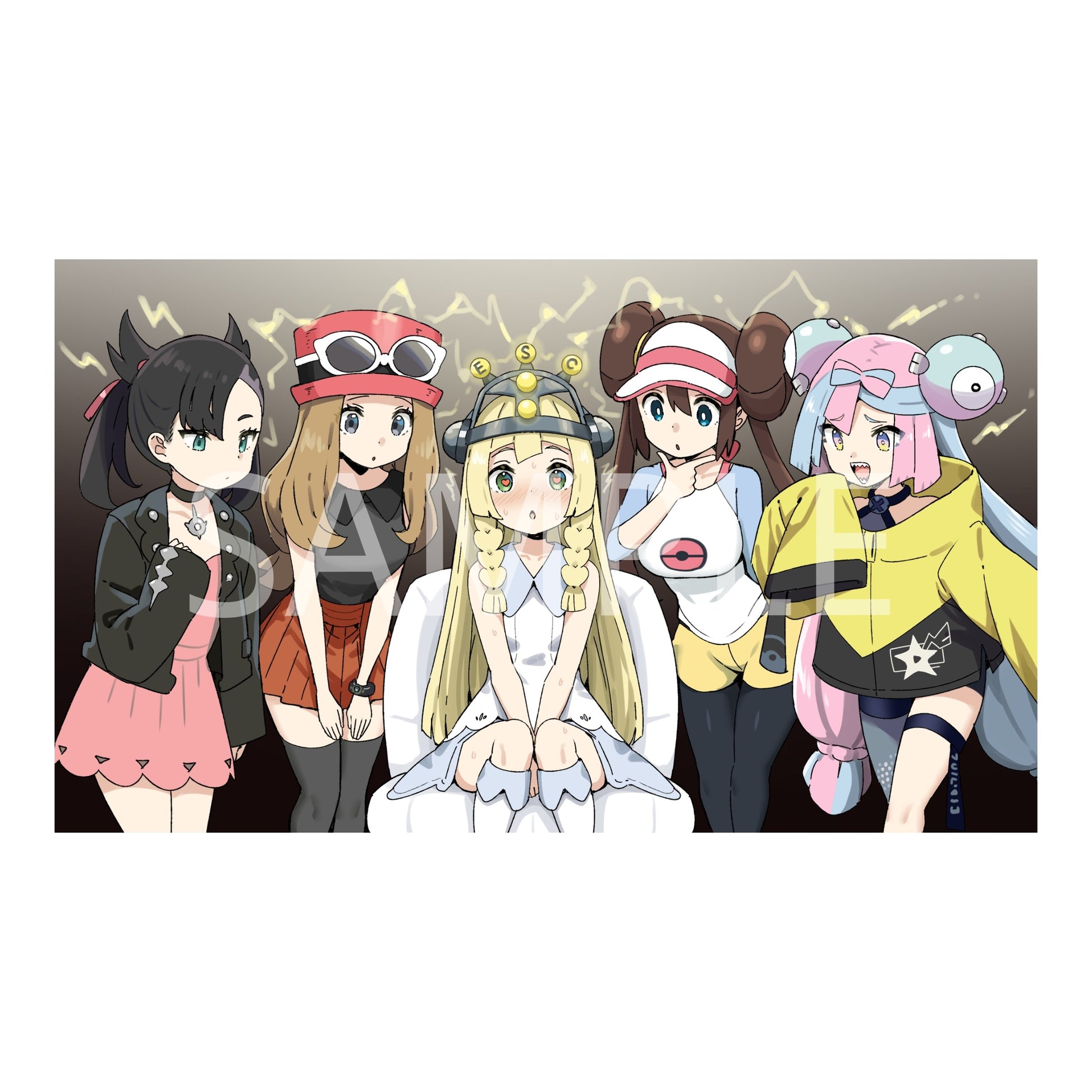 Anime-style playmat featuring five "Girl Trainers" characters with a lightning background.