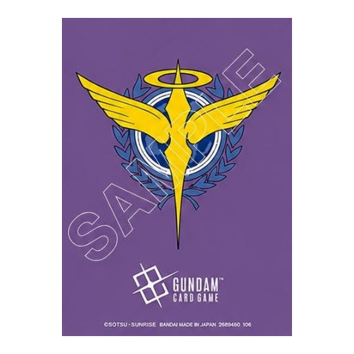 Purple matte card sleeve for Gundam Card Game featuring a yellow winged emblem and logo, set of 70 protective covers.