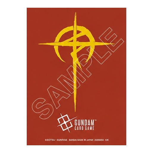 Matte Gundam Card Game sleeve in deep red with a yellow emblem and white logo, set of 70 protective PP card covers.
