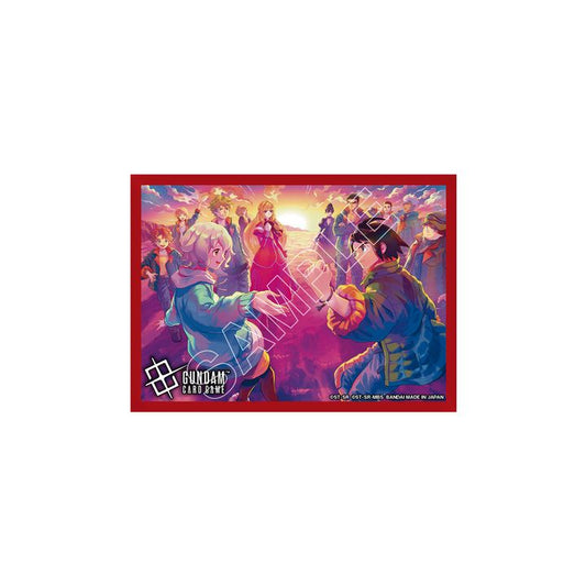 Gundam Card Game Iron-Blooded Orphans protective sleeve featuring a vibrant anime character illustration with a red border.