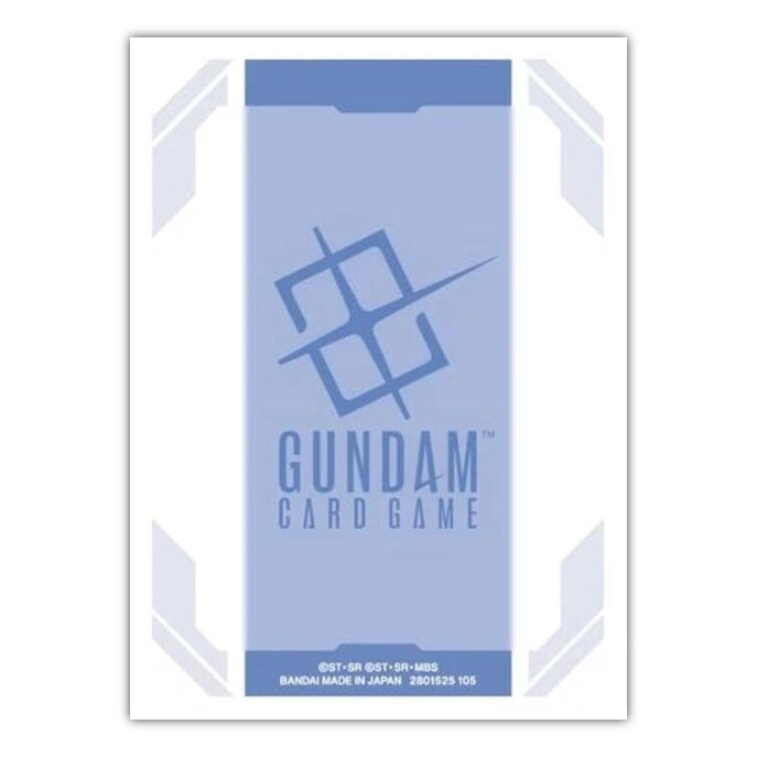 Light blue Gundam Card Game protective sleeve featuring a central logo and geometric border design, set of 70.