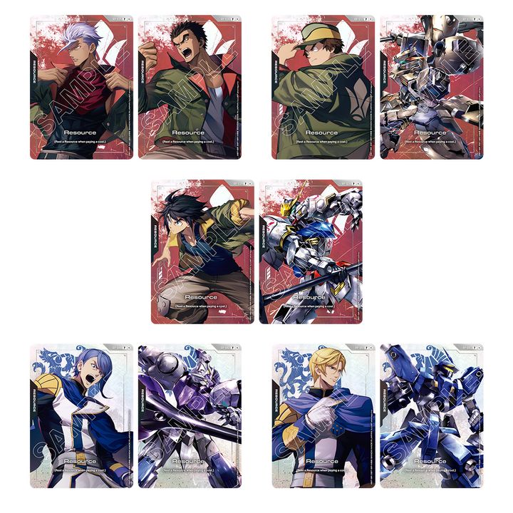 Gundam Card Game Resource Set PB02 featuring ten collectible cards with anime character and mobile suit illustrations.