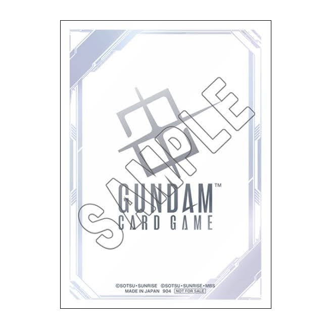 White Gundam Card Game protective sleeve with a light blue mechanical border design and centered logo.