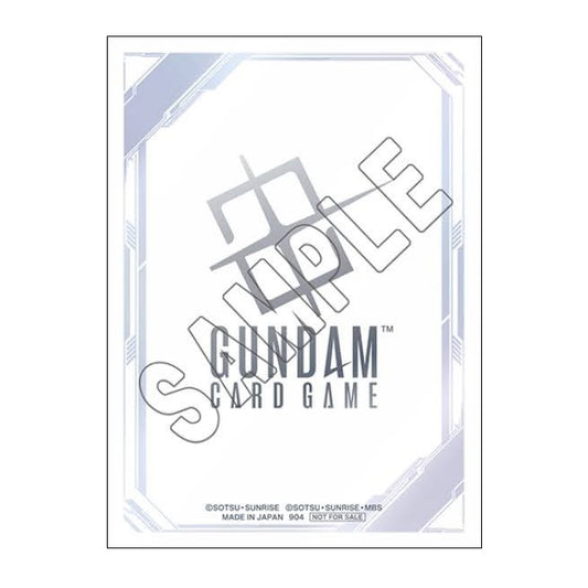 White Gundam Card Game protective sleeve with a light blue mechanical border design and centered logo.