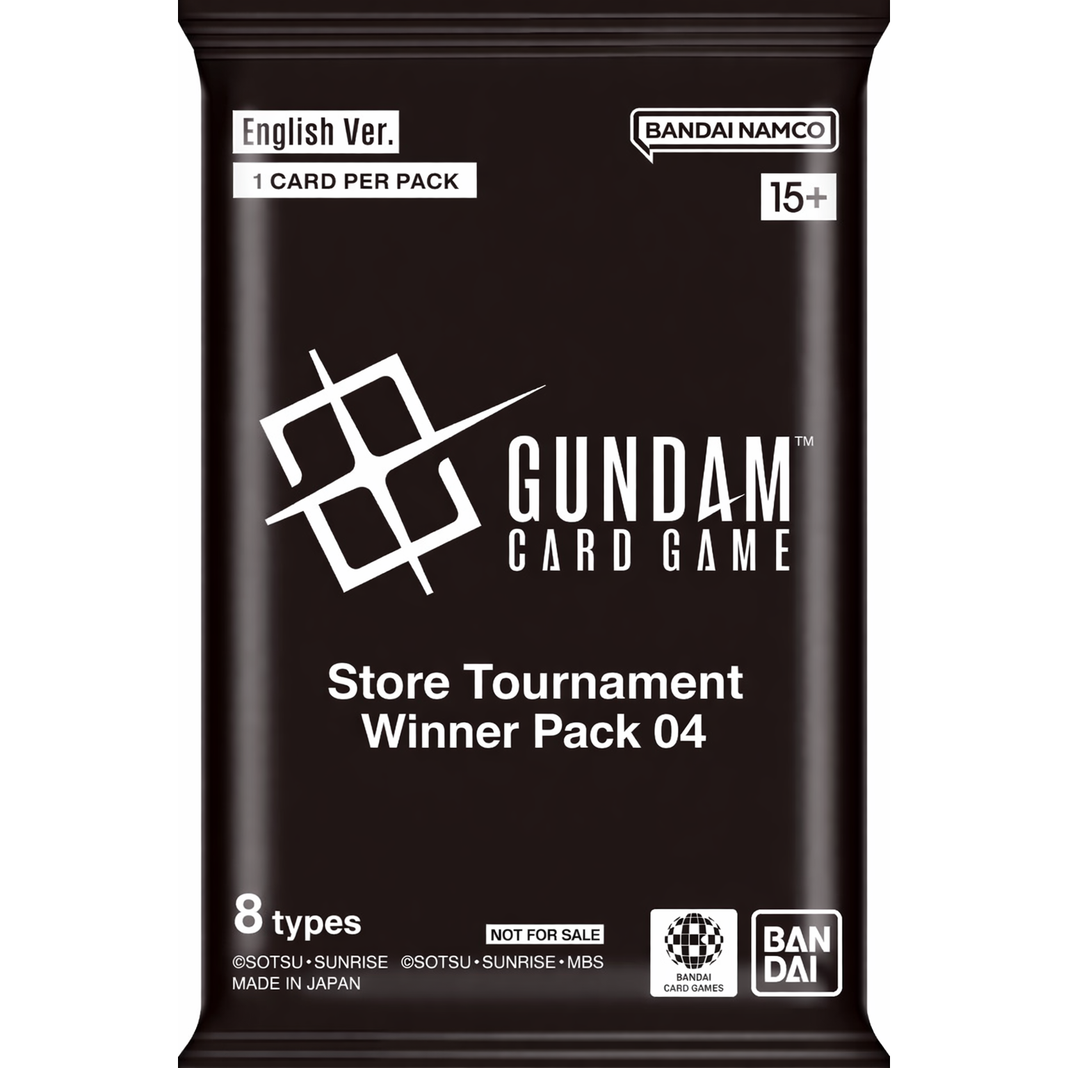 Black Gundam Card Game Store Tournament Winner Pack 04 featuring white branding, English version label, and 1 card per pack.