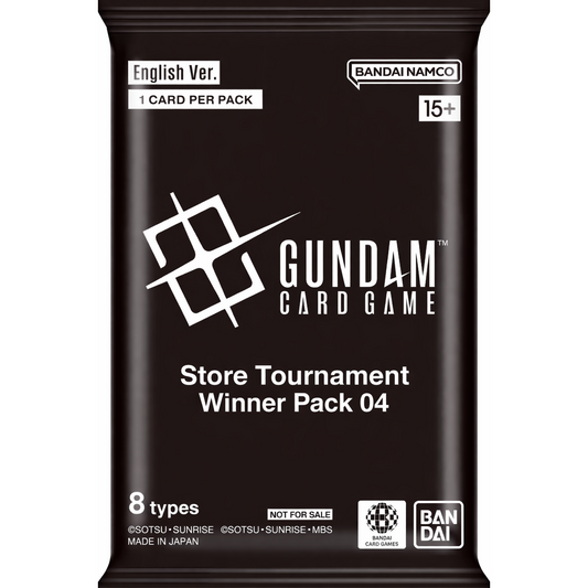 Black Gundam Card Game Store Tournament Winner Pack 04 featuring white branding, English version label, and 1 card per pack.