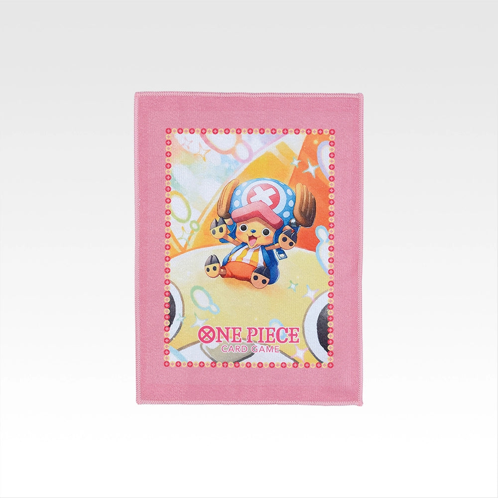One Piece Card Game Prize F towel featuring Tony Tony Chopper on a pink background, 29x20 cm rectangular design.