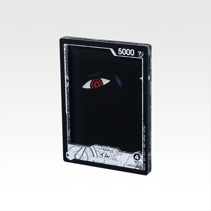 7.5cm One Piece Imu acrylic stand featuring a glossy, black trading card design with a striking red eye illustration.