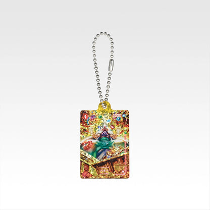 One Piece Ichiban Kuji 5cm acrylic charm featuring a colorful Buggy the Clown card design with a silver ball chain.