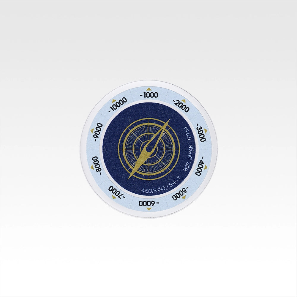 One Piece Ichiban Kuji circular acrylic damage counter with a blue compass design and numbers ranging from -1000 to -10000.