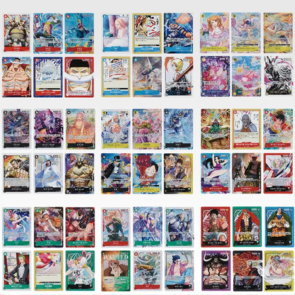 Collection of colorful One Piece card game stickers featuring various anime characters in a 5cm rectangular design.