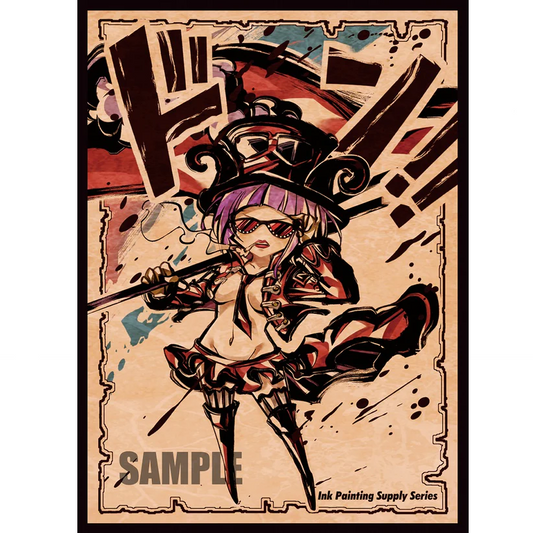 Ink Chibi Betty Don Sleeve with anime character in sunglasses and top hat, black, red, and purple art.