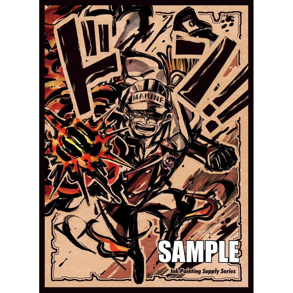 Ink Chibi Sakazuki Don card sleeve featuring an angry Marine character in a dynamic, black, white, and red ink painting style.