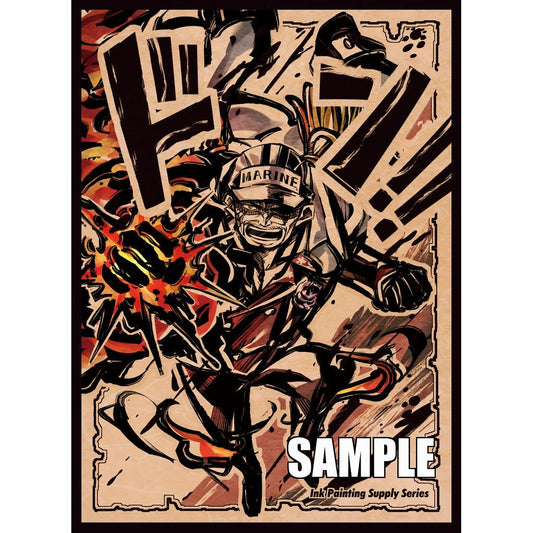 Ink Chibi Sakazuki Don card sleeve featuring an angry Marine character in a dynamic, black, white, and red ink painting style.