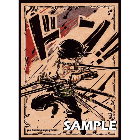 Ink Chibi Zoro Don Sleeve with dynamic black, red, and beige anime art of Zoro wielding swords.
