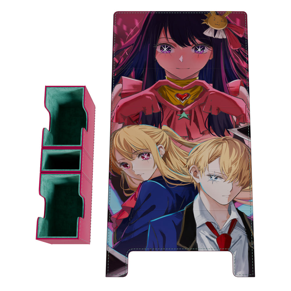Invincible Idol EV 2.5 vegan leather deck box with anime character embroidery and teal microfiber interior.