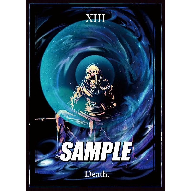 Law Sleeve card protector with a blue and black anime character design, "XIII" and "Death" text.