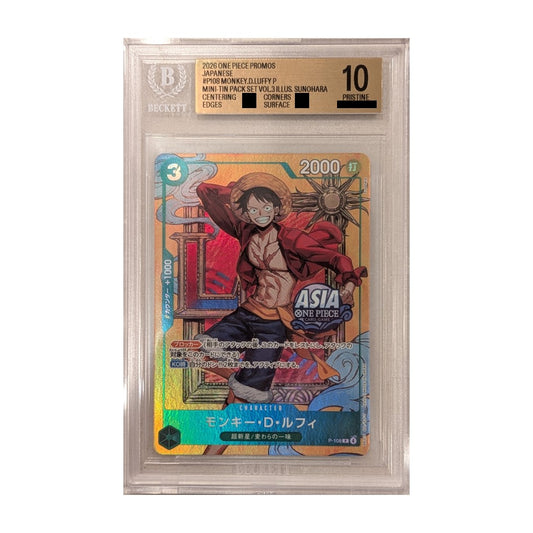 One Piece Card Game: Monkey.D.Luffy (Letter Design - P-108), BGS 10 Gold - Japanese