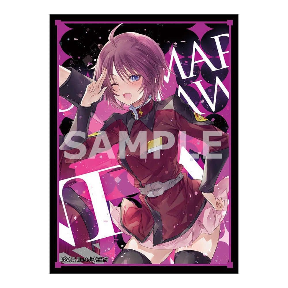 Lunamaria card sleeve featuring an anime girl in a red uniform against a vibrant pink and black patterned background.