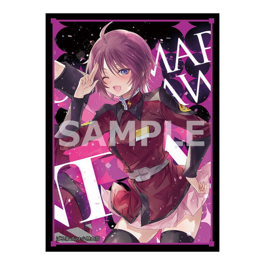 Lunamaria card sleeve featuring an anime girl in a red uniform against a vibrant pink and black patterned background.