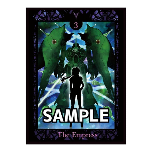 Marida Sleeve card protector featuring a green mecha silhouette and character art in a stained-glass frame design.
