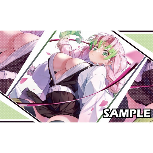 Mitsuri Kanroji anime character playmat with pink hair, green eyes, and white kimono.