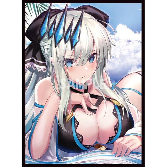 Morgan (Bikini) card sleeve featuring a white-haired anime girl with blue eyes and a black and blue bikini.