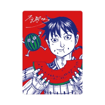 NatsuComi 2026 metallic foil card featuring a manga character eating watermelon on a vibrant red background.