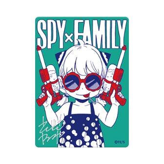 Spy x Family NatsuComi 2026 metallic foil card featuring Anya Forger with water guns and a facsimile signature.
